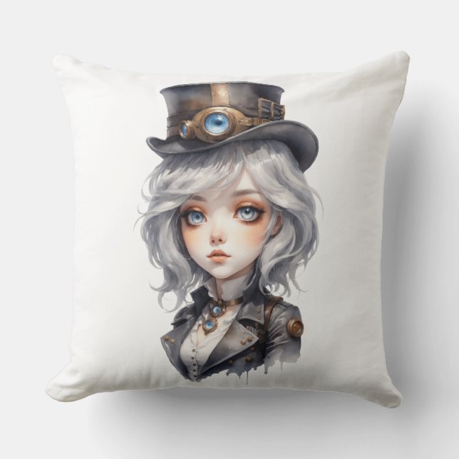 Steampunk Woman Throw Pillow (Front)