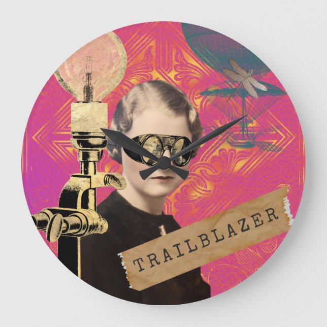 Steampunk Woman Trailblazer Pop Art  Large Clock (Front)