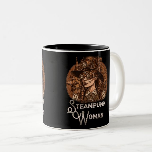 Steampunk Woman Two-Tone Mug, 11 oz  Two-Tone Coffee Mug (Front Right)