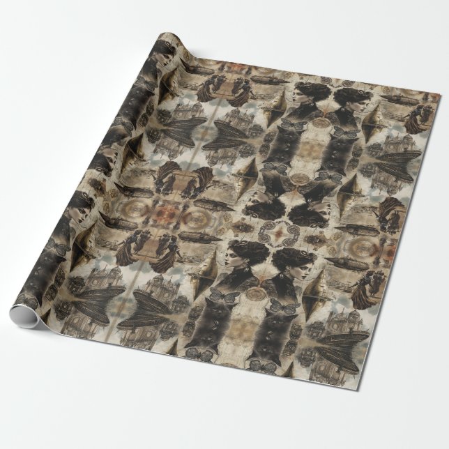 Steampunk women wrapping paper (Unrolled)