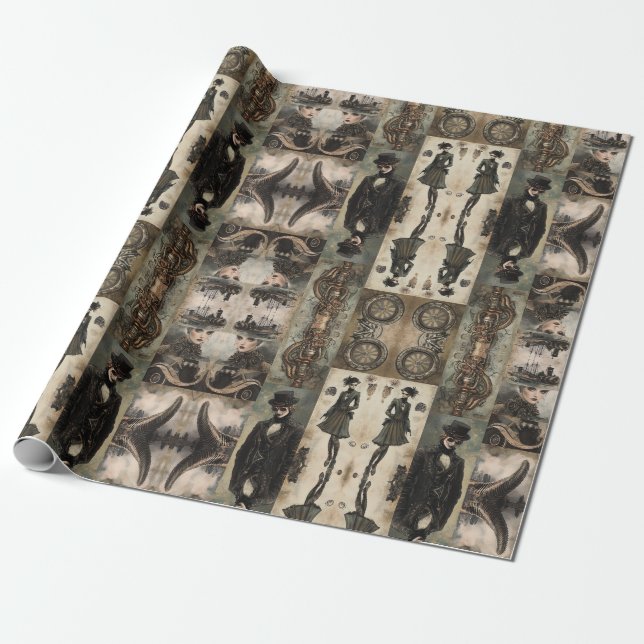 Steampunk women wrapping paper (Unrolled)