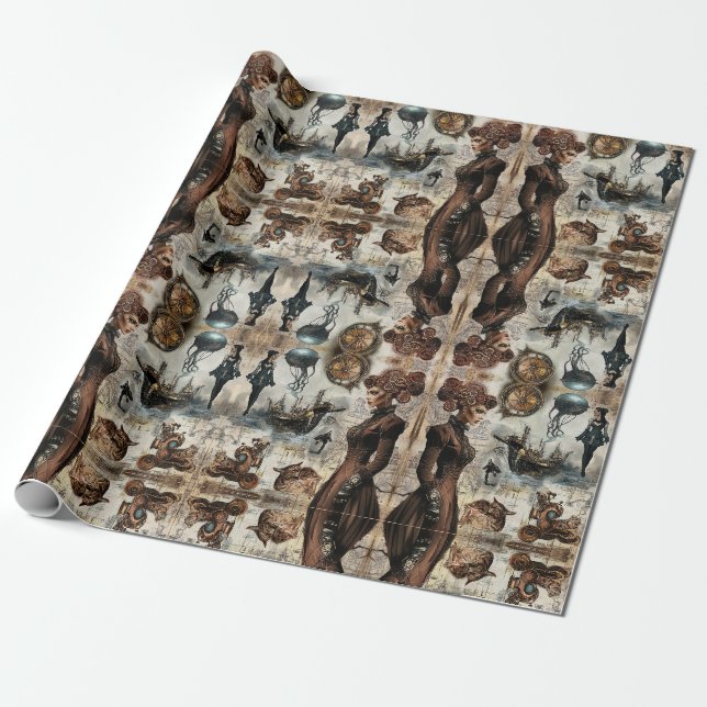 Steampunk women wrapping paper (Unrolled)
