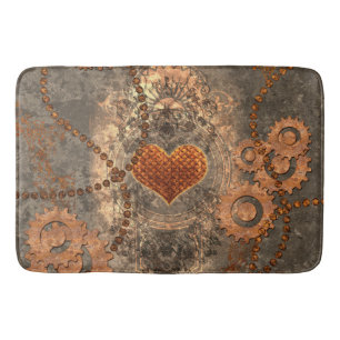 Steampunk, wonderful heart made of rusty metal bath mat