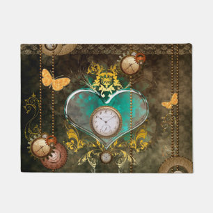 Steampunk, wonderful heart with clocks doormat