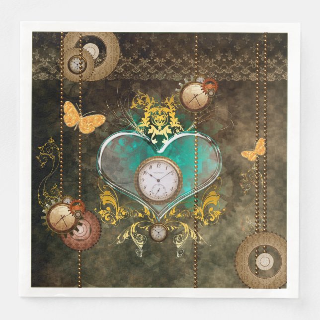 Steampunk, wonderful heart with clocks napkin (Front)