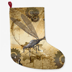 Steampunk, wonderful steam dragonflies large christmas stocking