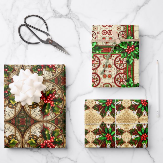 Steampunk Wrapping Paper Flat Sheet Set of 3 (Front)