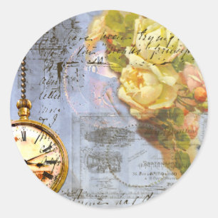 Steampunk & Yellow Roses Classic Round Sticker