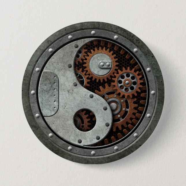 Steampunk Yin Yang 3 Inch Round Button (Front)