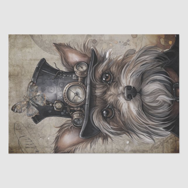 Steampunk Yorkshire Terrier Dog Tissue Paper (Front)