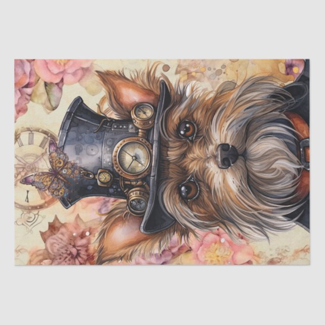 Steampunk Yorkshire Terrier Dog Tissue Paper (Front)