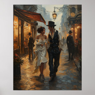 Steampunk Young Couple Street Retro Poster