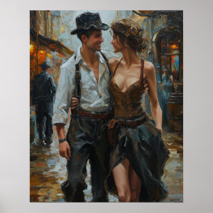 Steampunk Young Couple Street Retro Poster