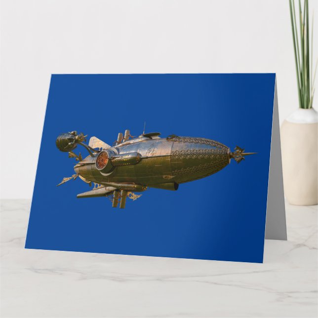 STEAMPUNK ZEPPELIN BLIMP NEWSPAPER BIRTHDAY CARDS (Front)