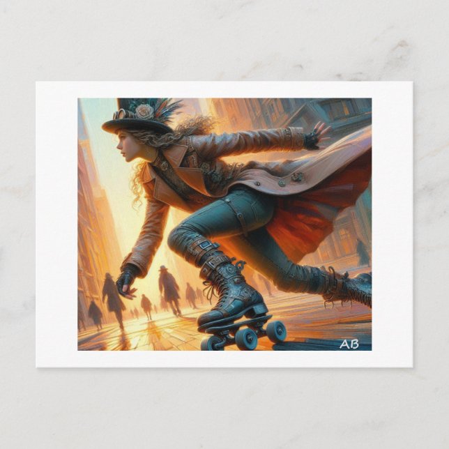 Steampunker Roller Skating,  Postcard (Front)