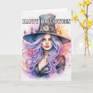 Steampunky Salem Witch   Happy Halloween Card