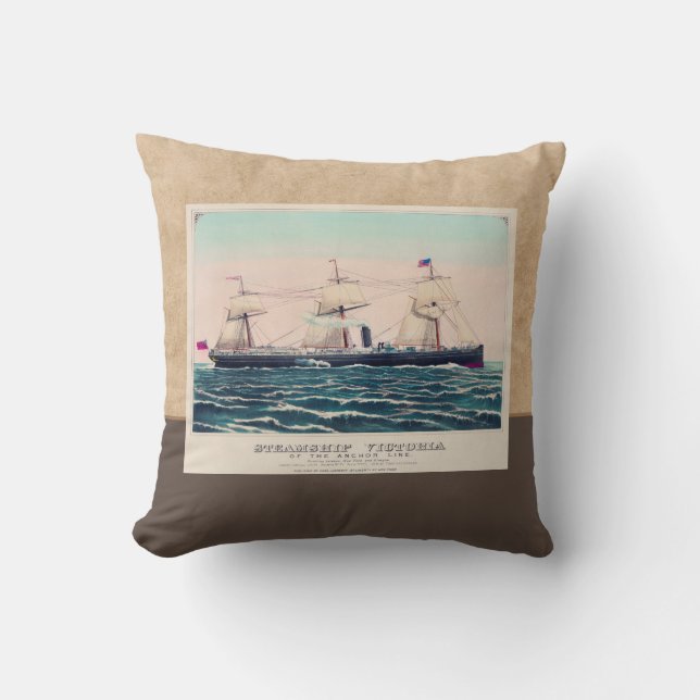 Steamship Victoria of the Anchor Line, 1876 Throw Pillow (Front)