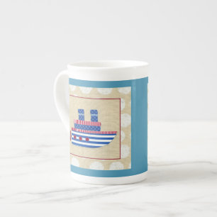 Steamship with Propeller and Blue Smokestacks Bone China Mug