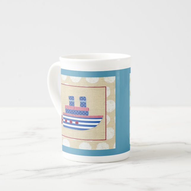 Steamship with Propeller and Blue Smokestacks Bone China Mug (Front Left)