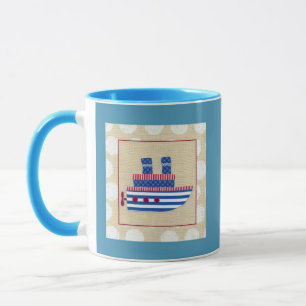 Steamship with Propeller and Blue Smokestacks Mug