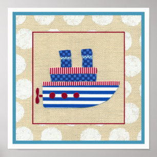 Steamship with Propeller and Blue Smokestacks Poster