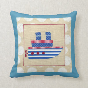 Steamship with Propeller and Blue Smokestacks Throw Pillow