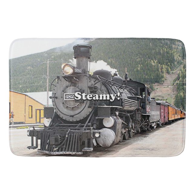 Steamy!: steam train engine, Colorado, USA 8 Bath Mat (Front)