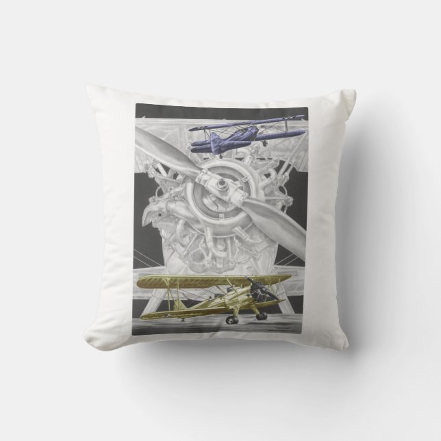 Stearman Biplane Throw Pillow (Front)