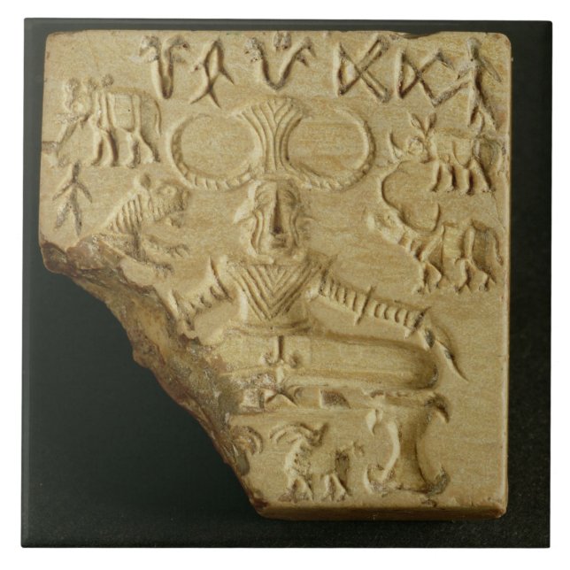 Steatite Pasupati seal, Mohenjodaro, 2300-1750 BC Tile (Front)