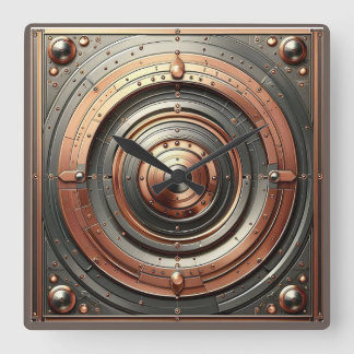 steel and copper metal object square wall clock