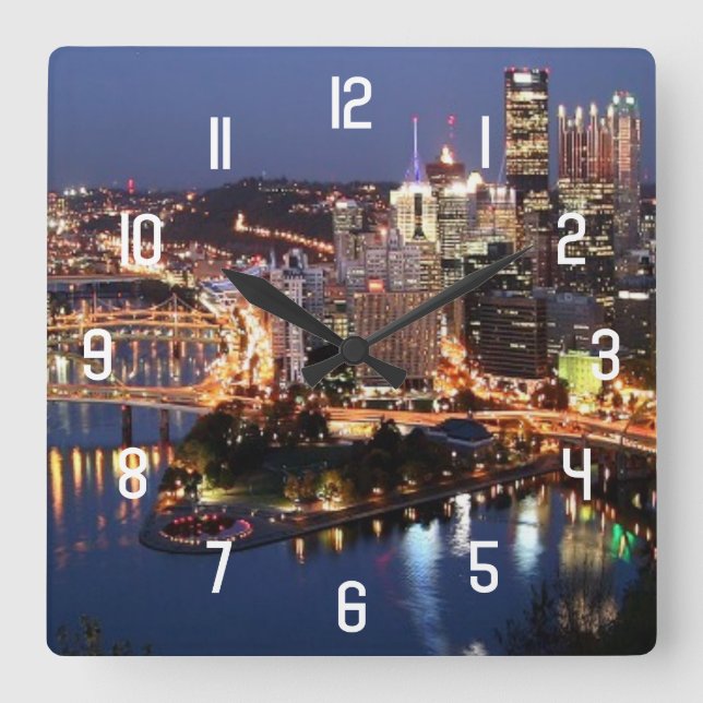 Steel and Indigo Sandwich Square Wall Clock (Front)