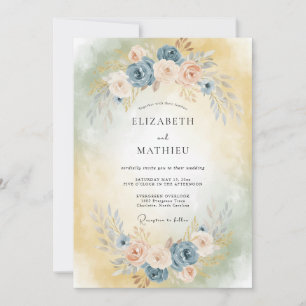Steel Apricot Painted Wedding Invitation