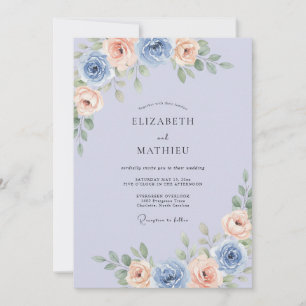Steel Apricot Peony Wedding Invitation