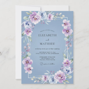 Steel Blue Amethyst Petal Wedding Invitation