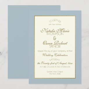 Steel Blue and Gold Wedding Invitation