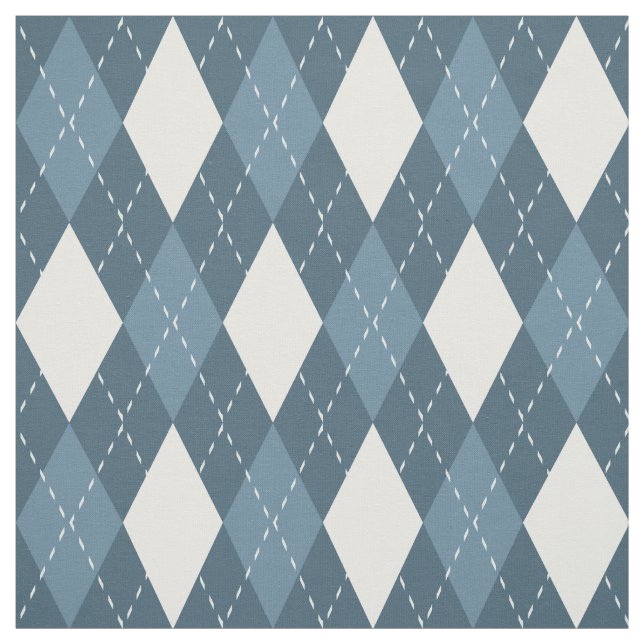 Steel Blue and White Argyle Pattern Fabric (Swatch)