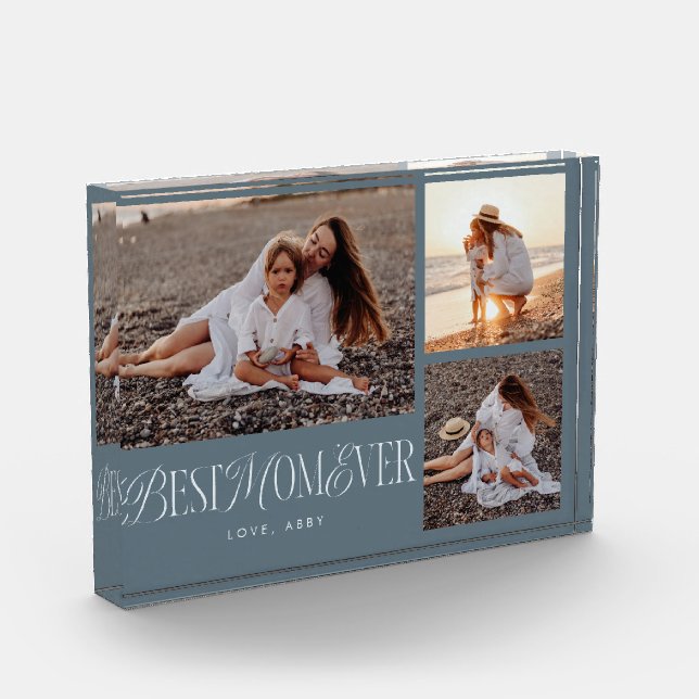 Steel Blue Best Mom Ever Collage Photo Block (Left)