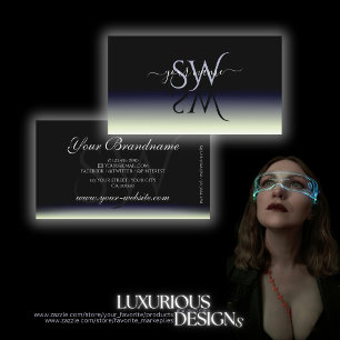 Steel Blue Black White Gradient Shadow Initials Business Card