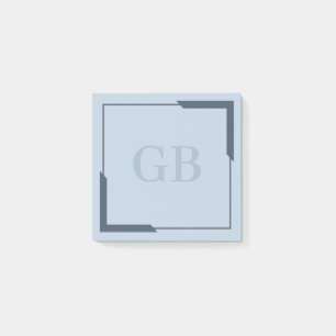 Steel Blue Bold Corners Elegant Monogram Post-it Notes