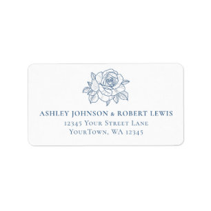 Steel Blue Botanical Floral Wedding RSVP Address Label