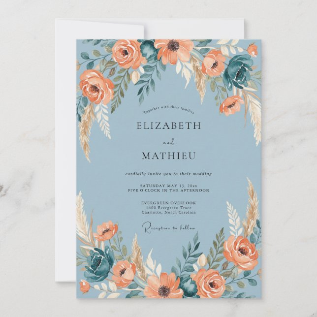 Steel Blue Breathtaking Boho Wedding Invitation (Front)