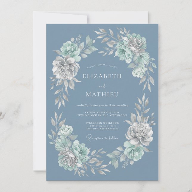 Steel Blue Crisp Winter Wedding Invitation (Front)