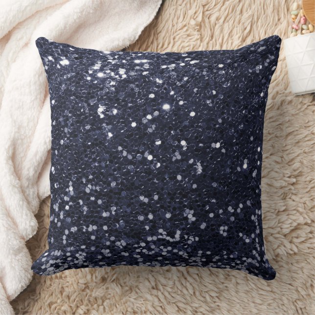 Steel Blue Faux Sequin Glitter Throw Pillow (Blanket)