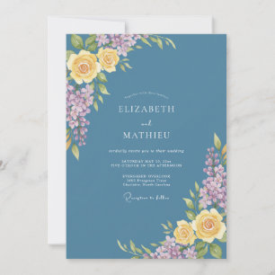Steel Blue Lilac Eucalyptus Wedding Invitation