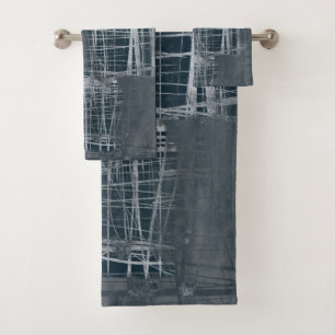Steel blue modern abstract bath towel set