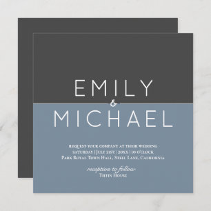Steel Blue Modern Wedding Invitation - Bold
