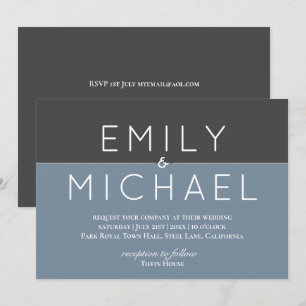 Steel Blue Modern Wedding Invitation - Bold