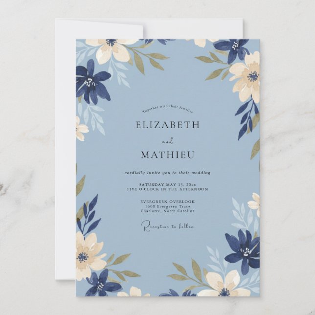 Steel Blue Navy Painted Wedding Invitation (Front)
