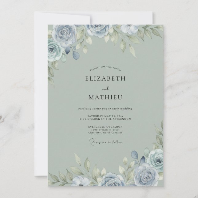 Steel Blue Painted Wedding Invitation (Front)