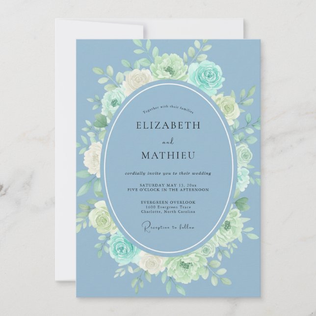 Steel Blue Peaceful Spring Wedding Invitation (Front)